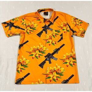 OAF Nation Mens XL Yellow Rifle Tactical Print Short Sleeve Button Down Shirt